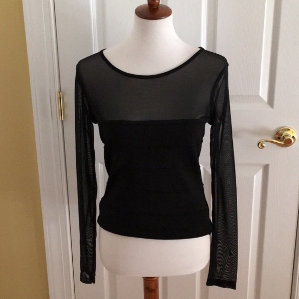 Boston Proper Black Banded Mesh Sweater - Size M